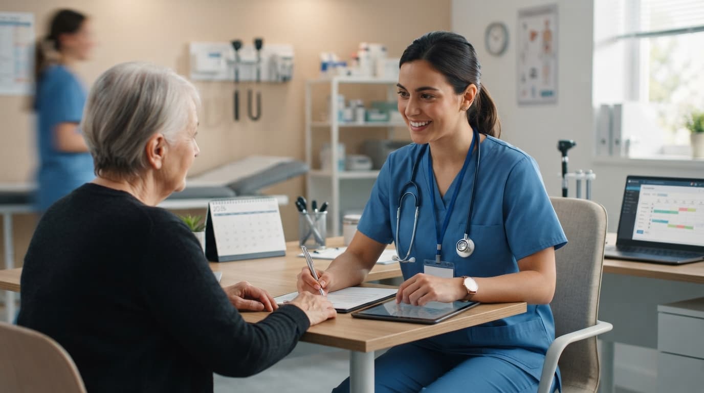 Infirmière remplaçante consultant les tarifs de ses missions sur son ordinateur