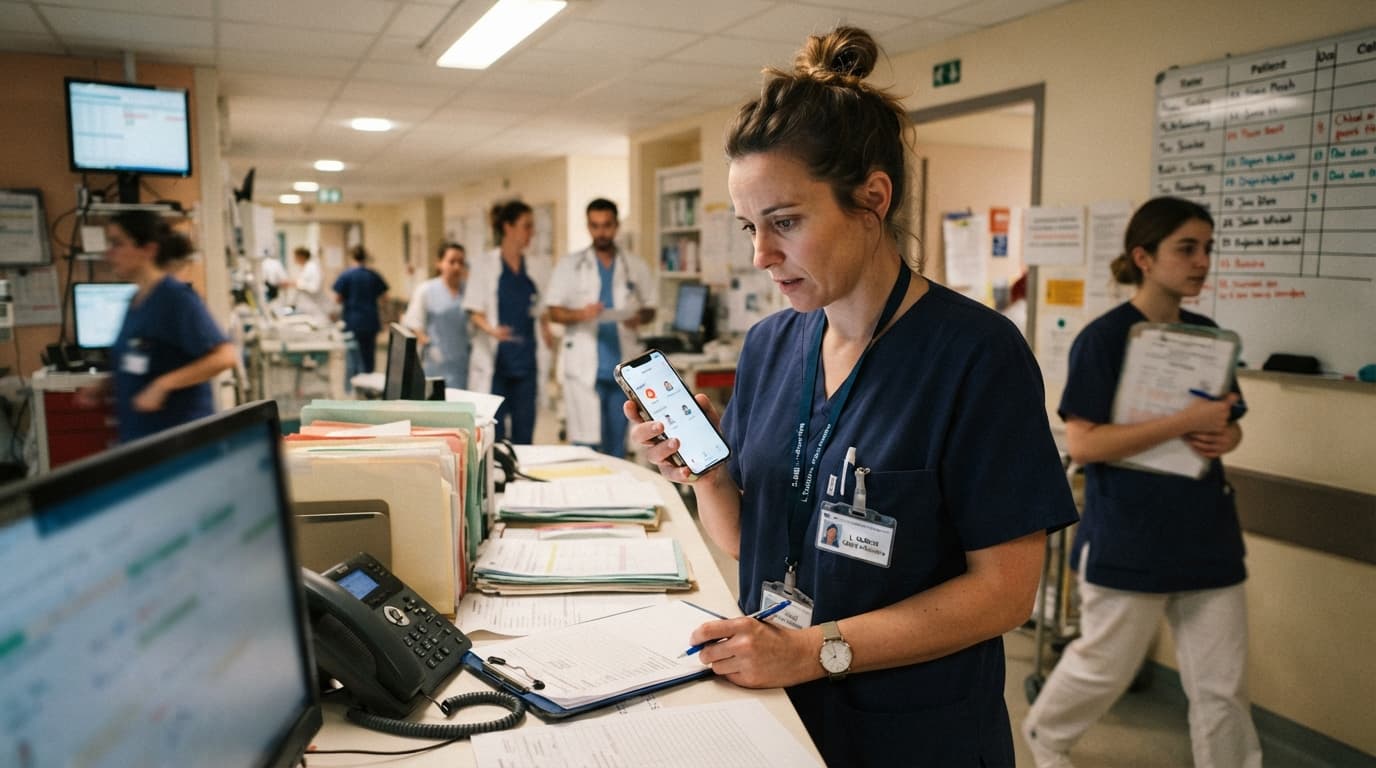 Cadre de santé organisant un remplacement infirmier depuis son bureau